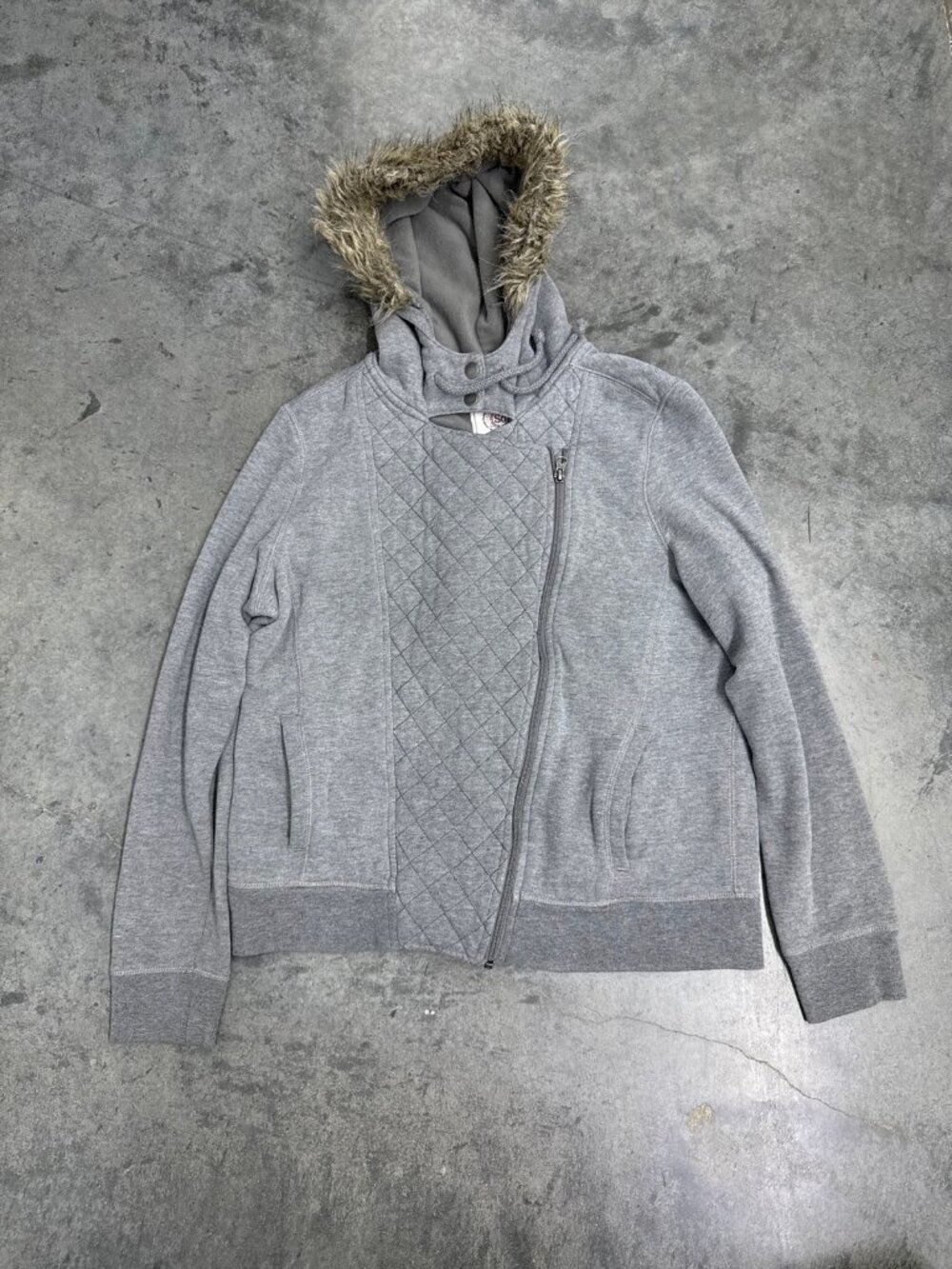 So quilted zip jacket with faux fur hood – Women's Used Clothing